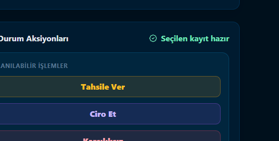 Çek senet aksiyon ekranı