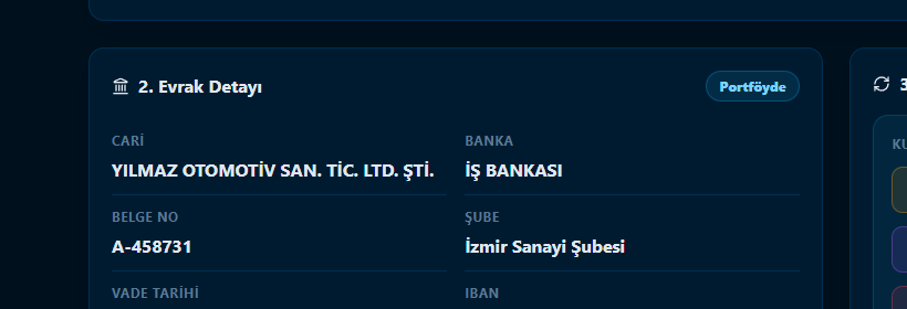 Çek senet detay ekranı