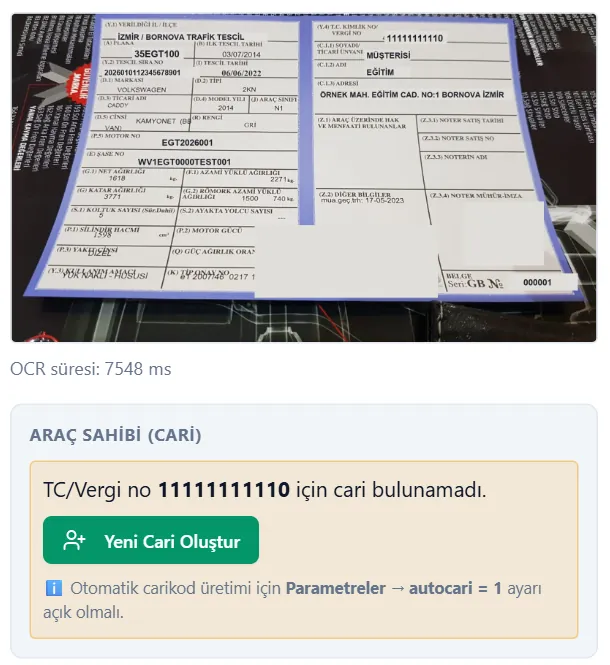 Araç kartına uygulama akışı